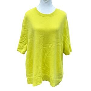BANANA REPUBLIC BR Womens Cashmere Short Sleeve Yellow  Pullover Crew Sweater XL